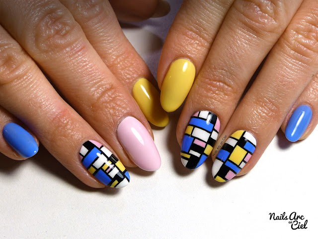 Nail Art géométrique pastel inspiration Piet Mondrian par Nails Arc en Ciel