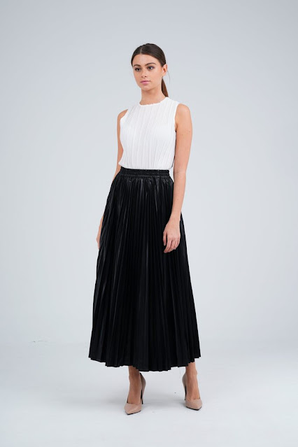 Faux Leather Black Pleated Skirt | Alita Pleat