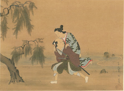 Silk painting - ukioye, Youth carrying a Lady