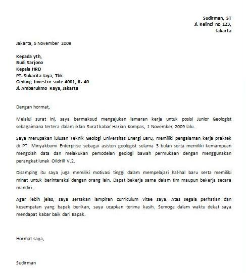 Contoh Surat Lamaran Kerja di Bank Dalam Bahasa Indonesia 