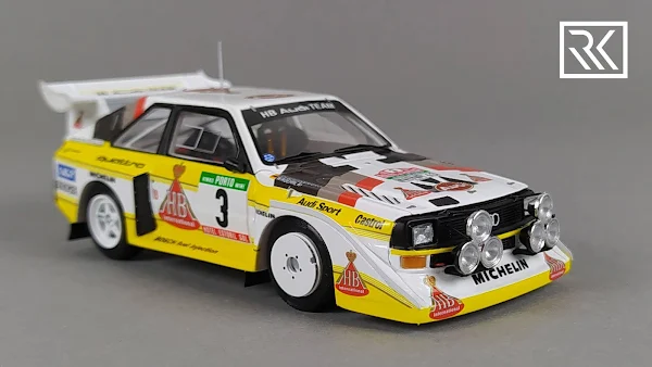 Zdjęcie modelu Spark Audi Sport Quattro S1, Walter Rohrl & Christian Geistdorfer, Rallye de Portugal 1986, edycja limitowana dla Rallye-Fanshop 1 z 300