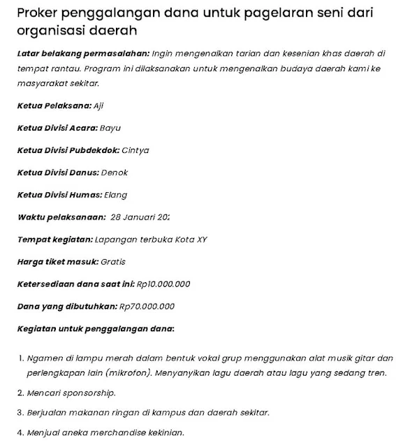 contoh proker organisasi