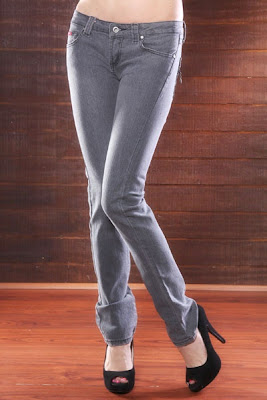 GREY DENIM ZIPPER DECOR FIVE POCKET SKINNY JEANS PANTS 