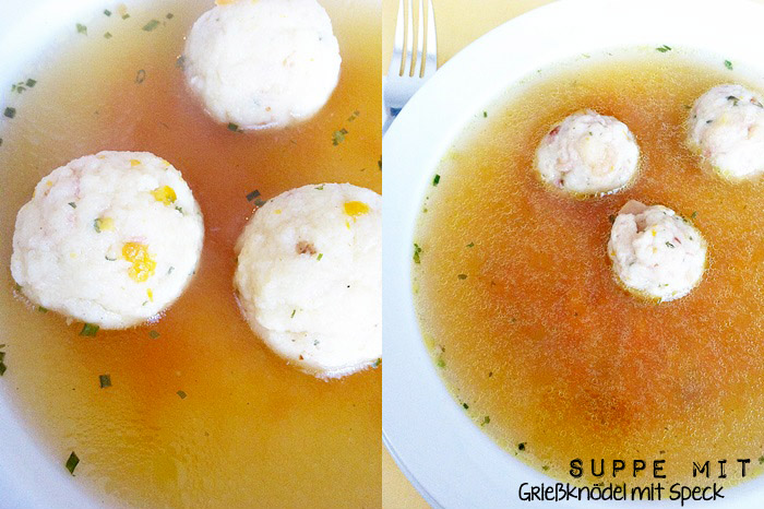 Suppe mit Grießknödel mit Speck