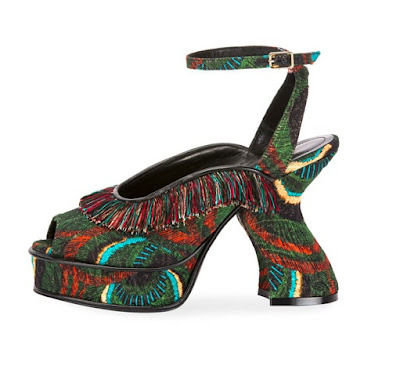 Dries Van Noten Floral Platform Fringe Curve-Heel Sandals