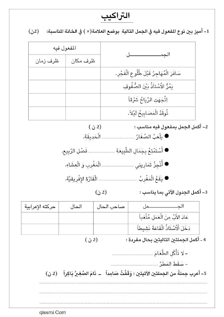 الفرض الثالث في اللغة العربية للمستوى الخامس ابتدائي