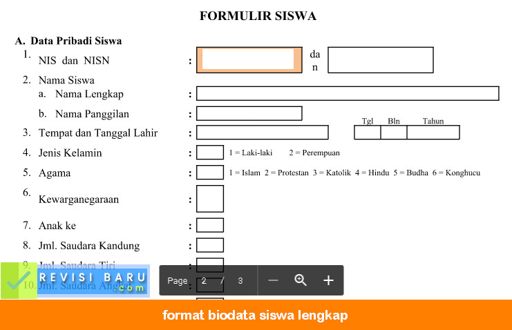 Format Biodata Siswa Lengkap