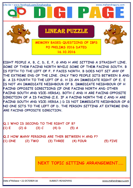  DP - Linear Puzzle - Reasoning - 21 - Oct - 2016 