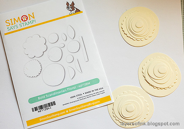 Layers of ink - Glitter Paper Flowers Card Tutorial - by Anna-Karin Evaldsson. Die cut Simon Says Stamp Bold Scandinavian Floral.