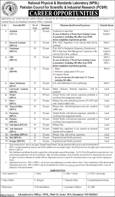 Pakistan Council of Scientific and Industrial Research PCSIR Today Jobs 2021 | Last Date  July 26, 2021