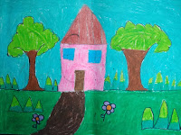 Harmony Arts Academy Drawing Classes Wednesday 24-July-19 Swara Amit Nimbalkar 6 yrs House and tree scenery Imagination, Landscape Oil Pastels, Paper SSDP - (01) - First