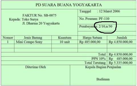 Akuntansi Dan Perpajakan Arti Syarat 2 10 N 30 Pada Faktur Jual