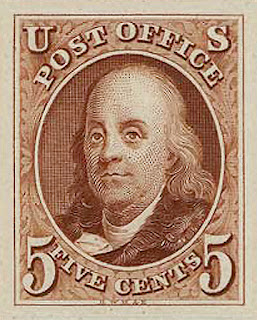 Benjamin Franklin on a 5 cent stamp