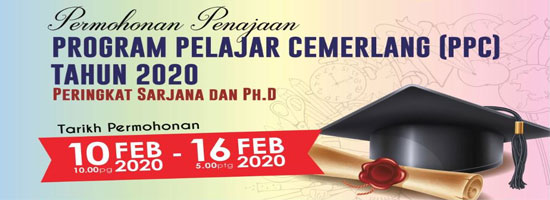 Biasiswa JPA - Program Pelajar Cemerlang (PPC) Sarjana dan PhD Tahun 2020