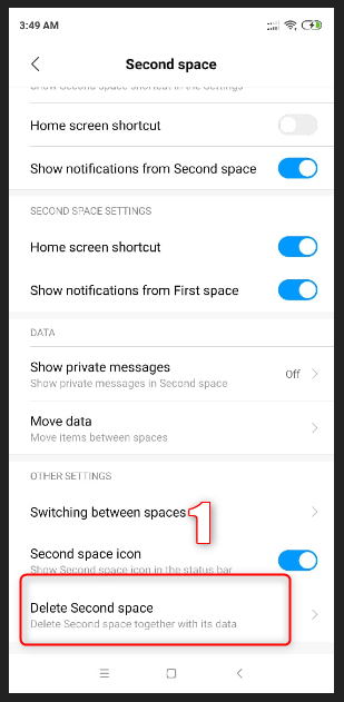 delete second space option in mi