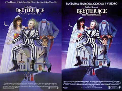 La locandina di ''Beetlejuice'', in italiano sottotitolato ''Spiritello porcello''