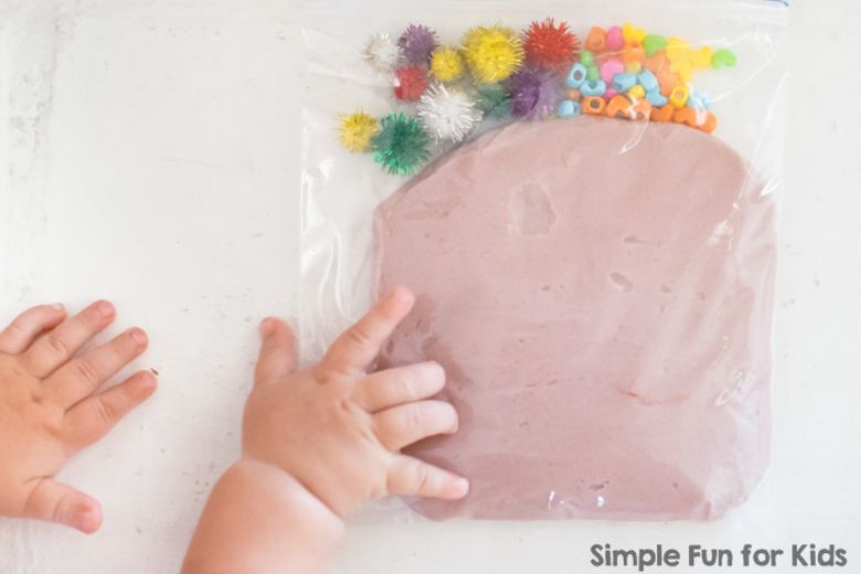 Playdough sensory bag for babies playdough activity