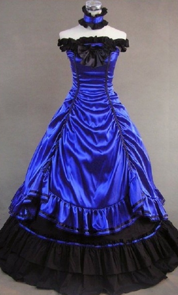 Blue and Black Off-the-Shoulder Aristocratic Gothic Victorian Dress