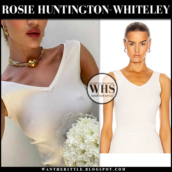 Rosie Huntington-Whiteley in white ribbed tank top