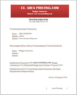 Download Surat Keterangan Kerja SKK Plus Kop Surat Untuk Karyawan | Area Printing