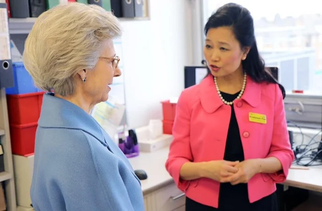 The Duchess of Gloucester wore a sky blue wool midi coat by Max Mara. The Duchess visited the Rainbow Suite