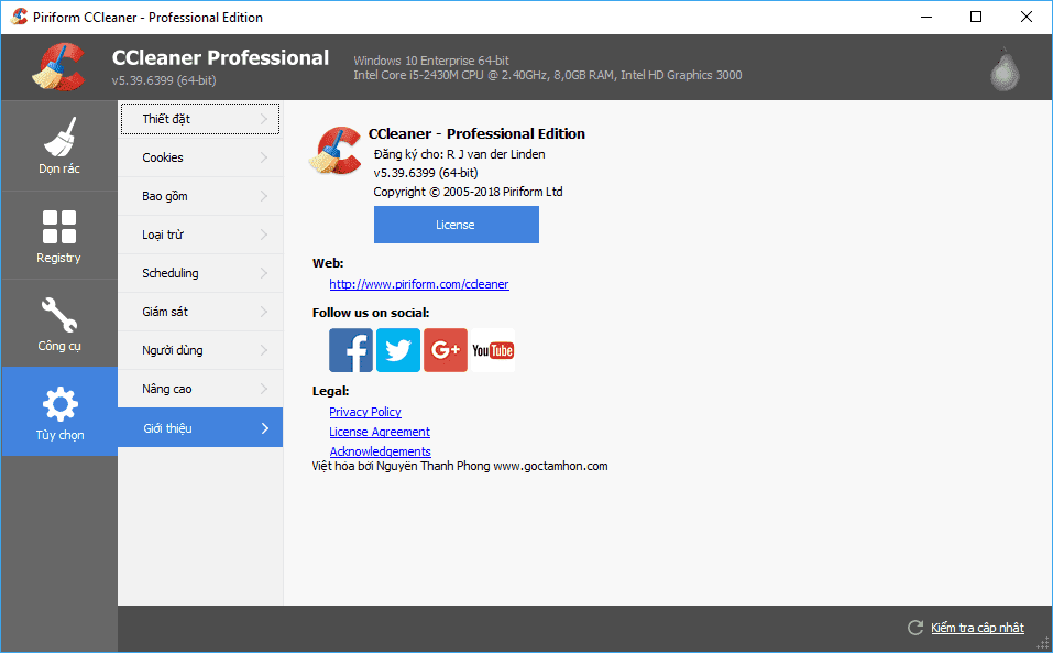 CCleaner Professional 5.39 – Phần mềm dọn dẹp, tăng tốc máy tính