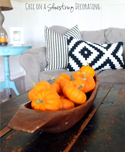 Black & Orange Fall decor at Chic on a Shoestring Decorating blog.