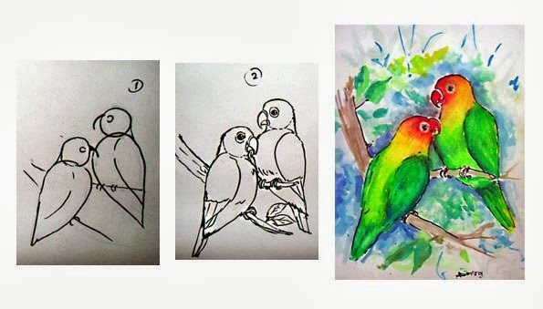membuat dan mewarnai gambar burung love birds