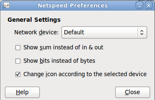 Netspeed preferences menu