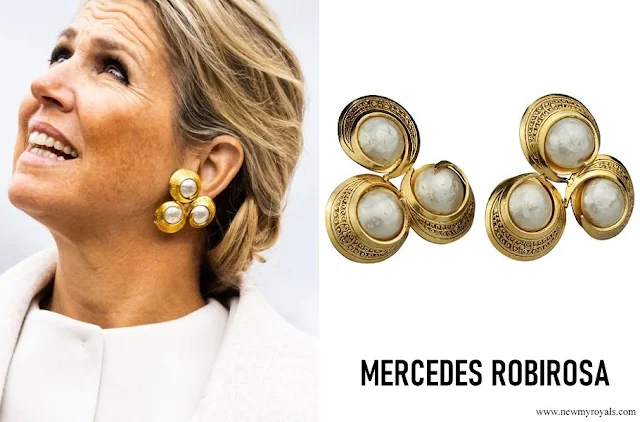 Queen Maxima wore Mercedes Robirosa Triple Textured Pearls Disc Earrings