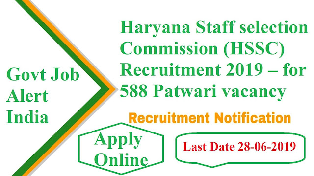 Haryana Staff selection Commission (HSSC) Recruitment 2019 – for 588 Patwari vacancy