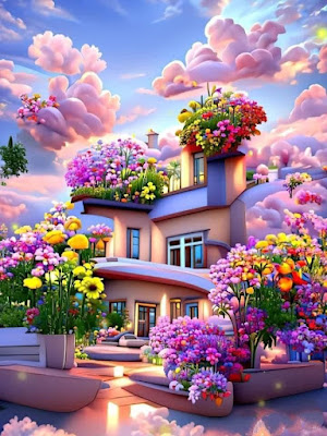 casa da primavera flores neon colorido casa home