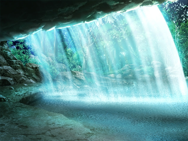 Inside look of a Waterfall (Anime Background)