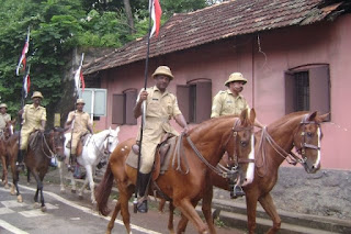 policemen on horses patrolling city roads in Thiruvananthapuram