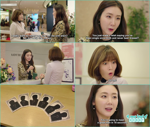  choi ji woo wante dto repay minsoo jin so she asked her tell the one wish and as she already knew the wish a she is single from birth and nevr been kissed so there appear 6 poker cards and she todl you will meet a handsome guy in 10 seconds - First Seven Kisses - Episode 1 Review (Eng Sub) 