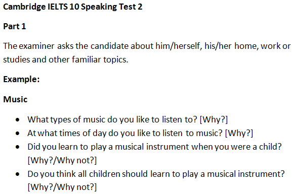 Cambridge Ielts 10 Speaking Test 2 Part 1 Questions Answers