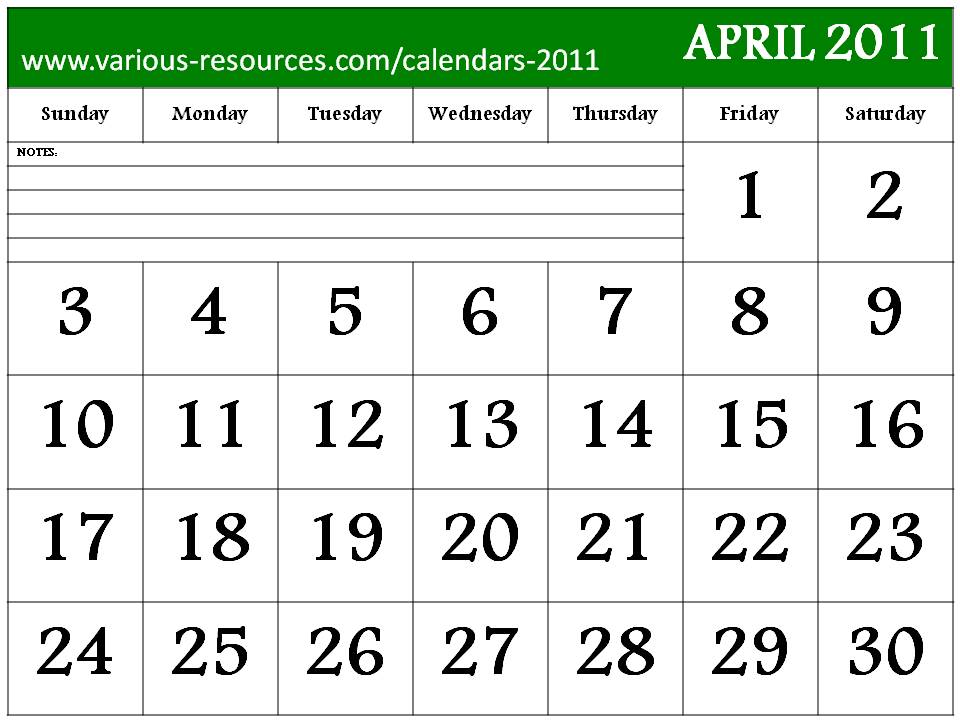 calendar april 2011 image. Downloadable Calendar 2011