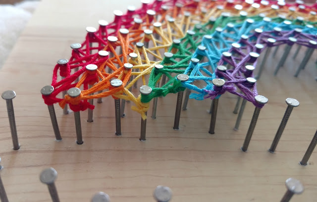 Simple rainbow string art tutorial that can be used to make any shape you want!