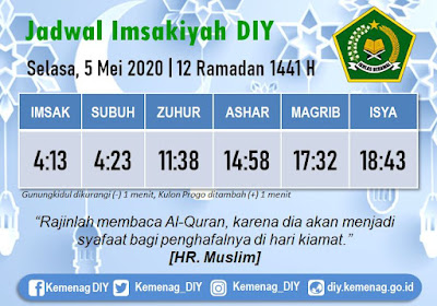 Jadwal Imsakiyah Untuk DIY, Selasa 5 Mei 2020