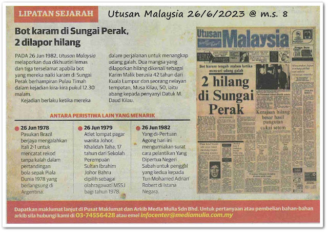 Lipatan sejarah 26 Jun - Keratan akhbar Utusan Malaysia 26 Jun 2023