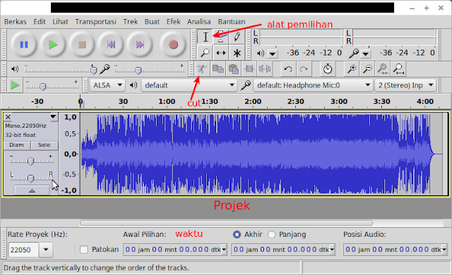 Merubah Format audio suara, menambah file suara audio, memotong file suara audio di linux mint dengan audacity