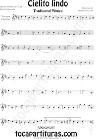 Partitura de Cielito Lindo de Trompeta y Fliscorno en Si bemol Cielito Lindo Sheet Music for Trumpet and Flugelhorn Quirino Mendoza y Cortés Music Scores 