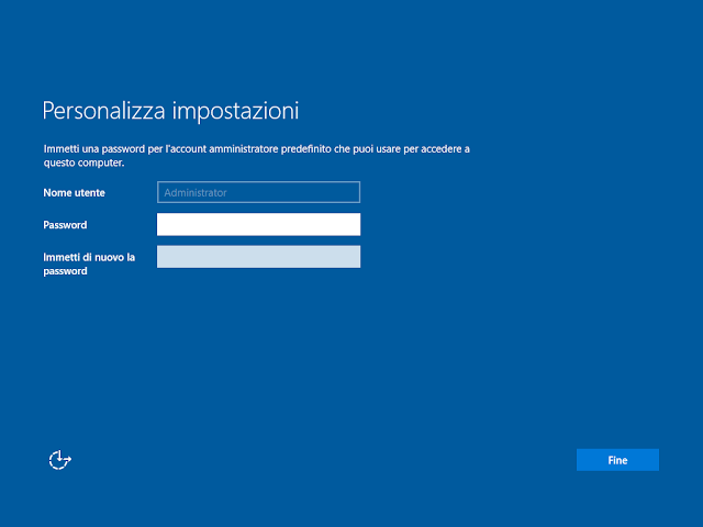 Windows Server 2019, Primo avvio e impostazione password per account Administrator