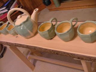 The Potter Stone's Faceted Teapot and Mugs 