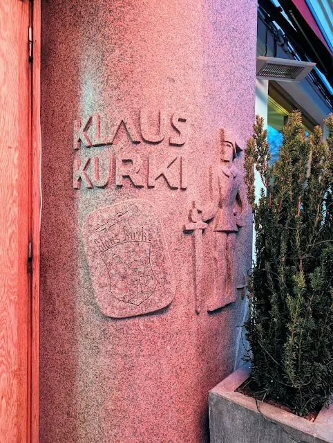 Carvings on the door frame of the Klaus K Hotel