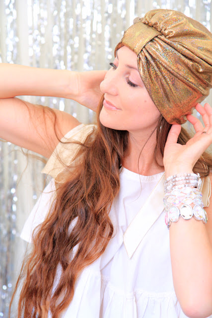 Fashion Turban in Gold Hologram - Turban Hair Wrap by Mademoiselle Mermaid