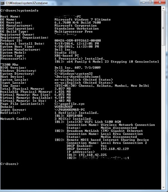 systeminfo command in cmd