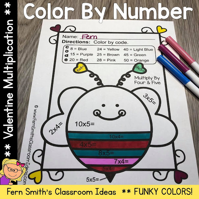 St. Valentine's Day Color By Number Multiplication