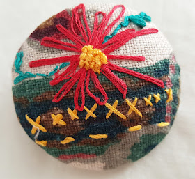 Embroidered brooch using vinatge fabric