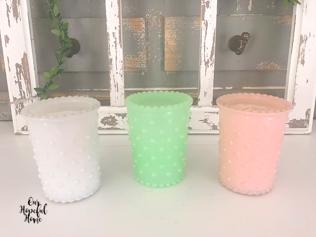 white hobnanil glass jadeite hobnail glass pink hobnail glass votive holder